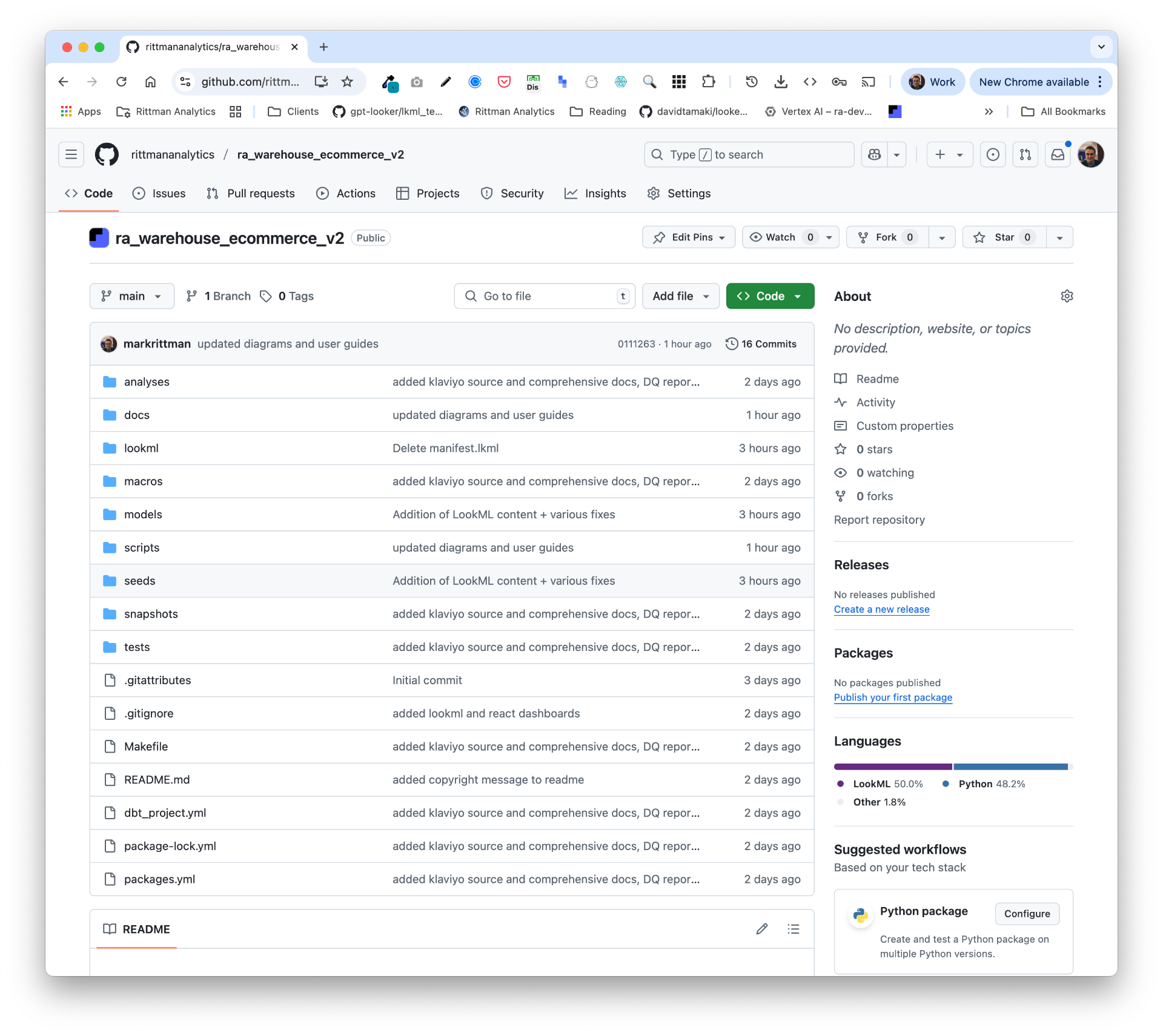 GitHub repository showing dbt package structure